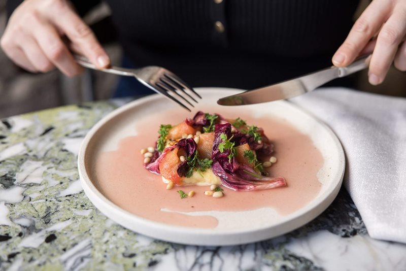 Seared Halloumi with Quince & Treviso Elegance